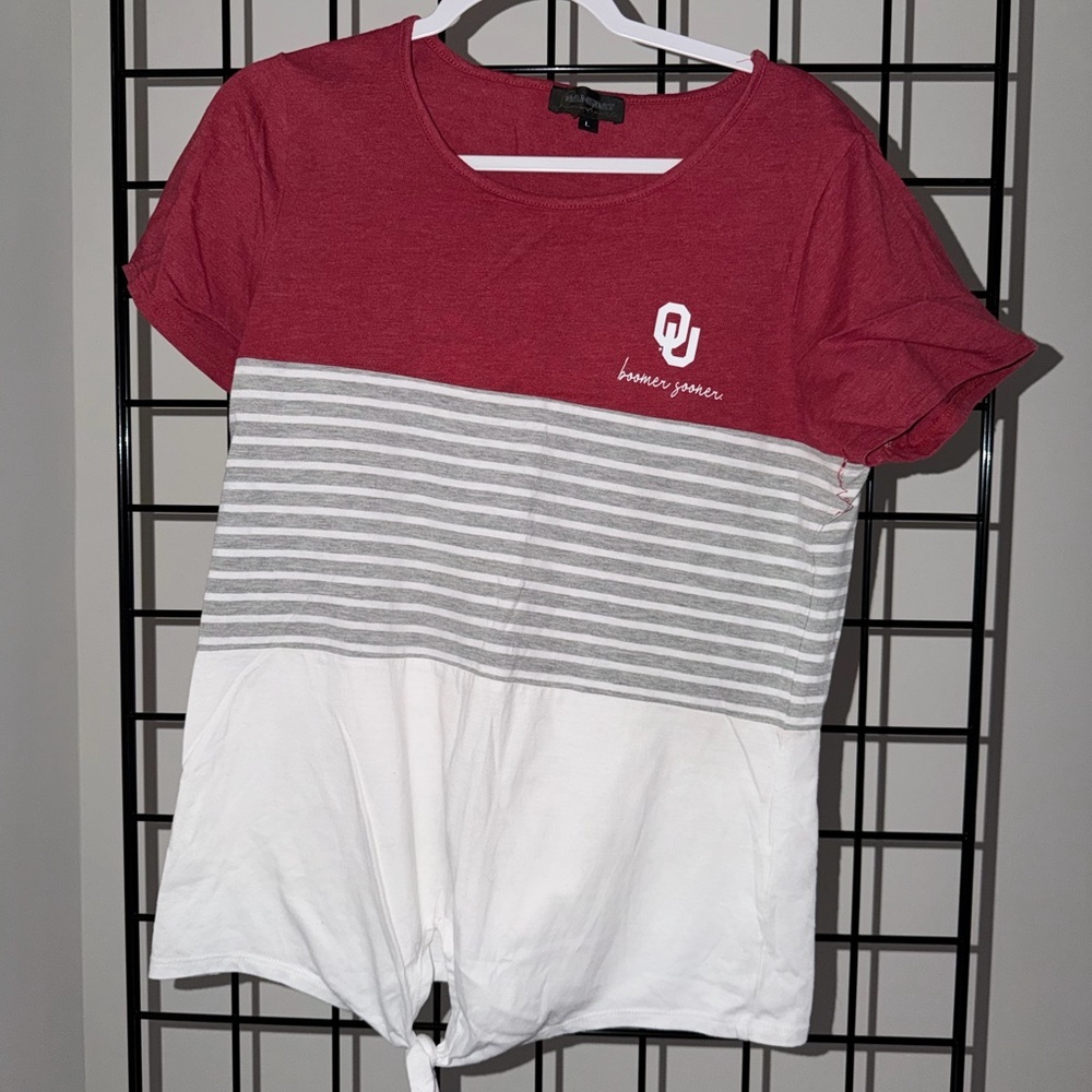 OU Crimson and Gray Striped Tee